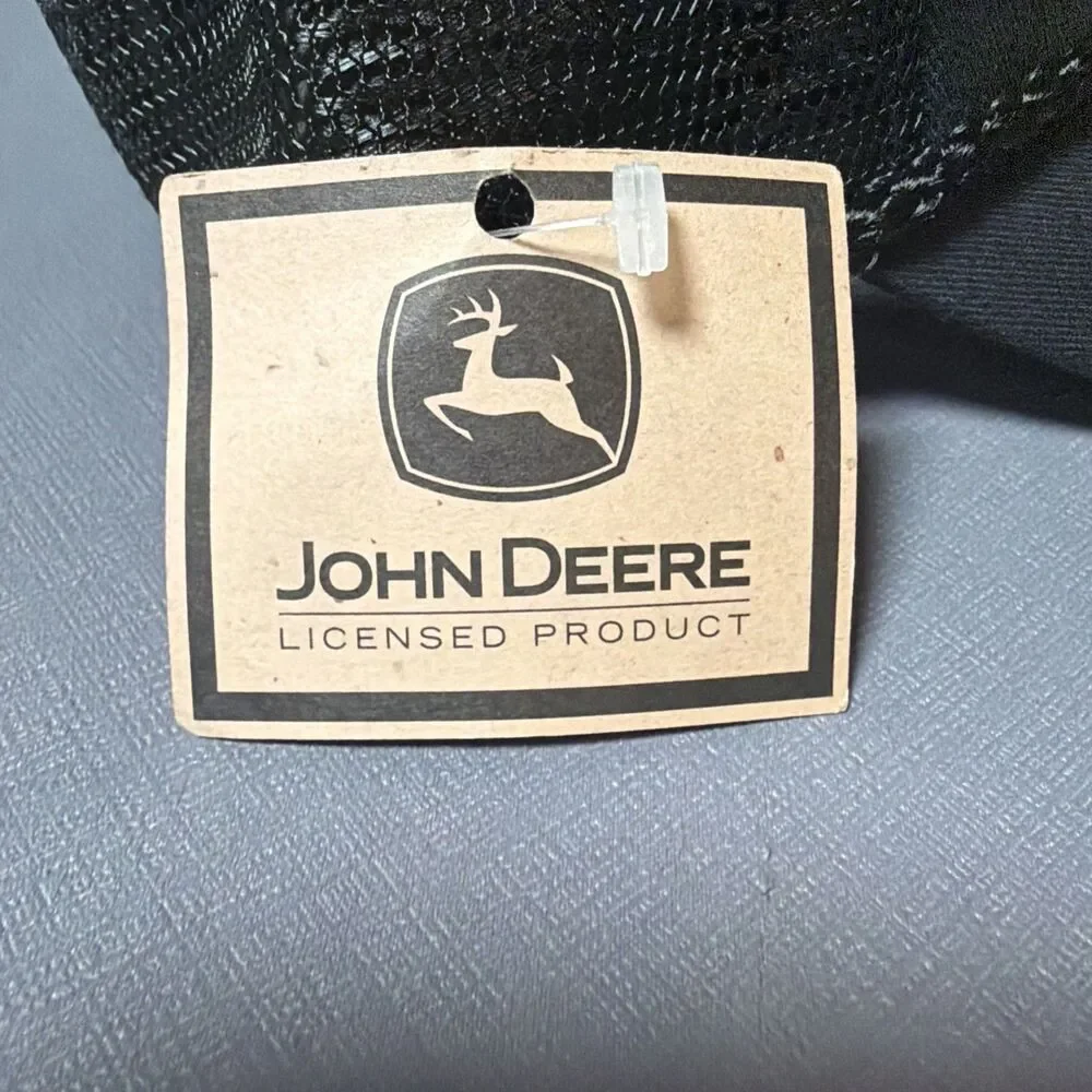 John Deere Black Mesh Trucker Hat NOS Vintage Snapback -M